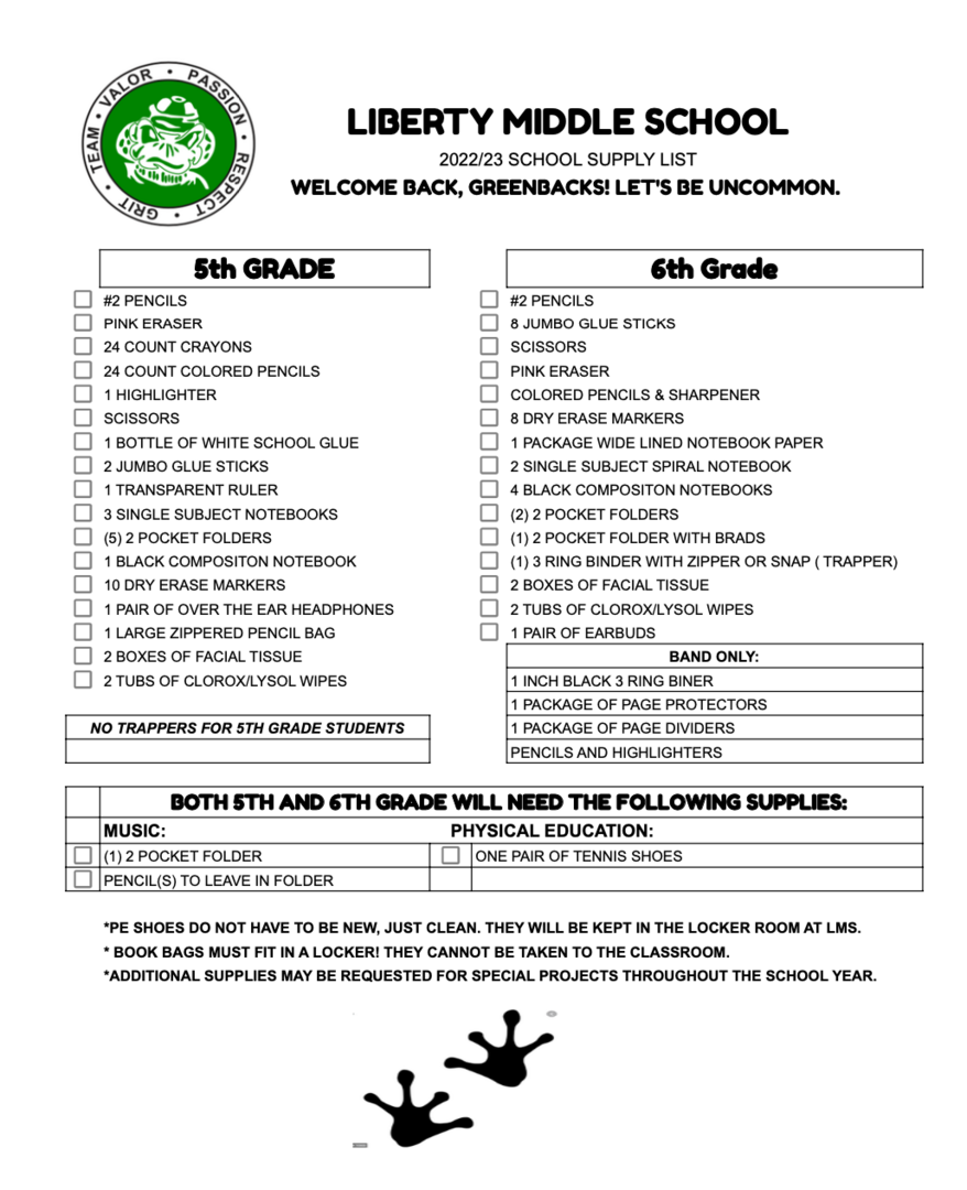 LMS School Supply List 22-23